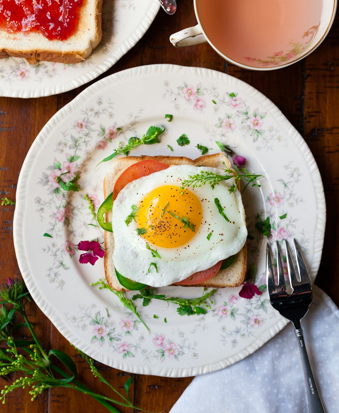 Healthy Quinoa Flatbread Breakfast Bowl with Fresh Pear and Poached Egg